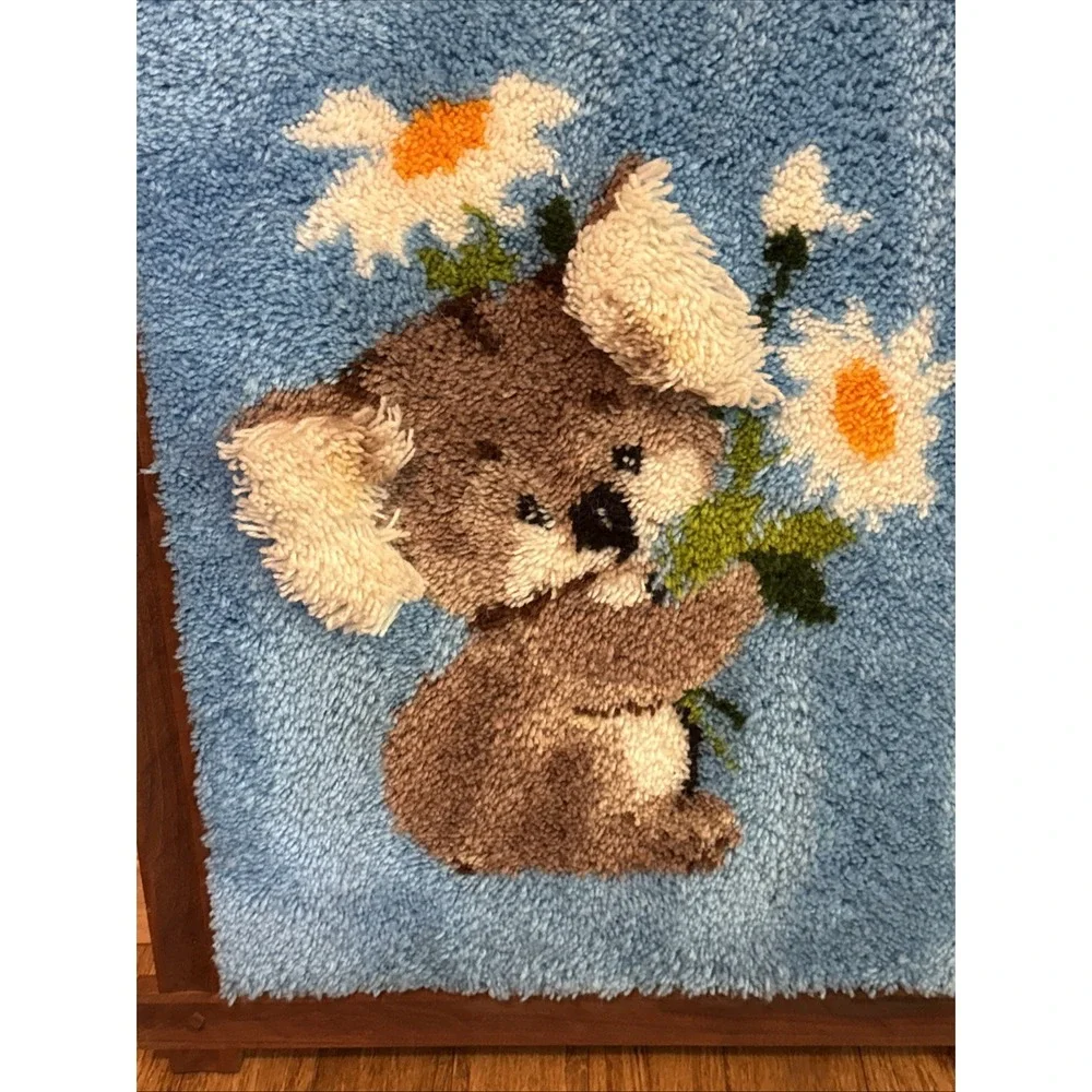 Vintage Latch & Hook Rug Wall Art Koala Bear 70's Boho 33